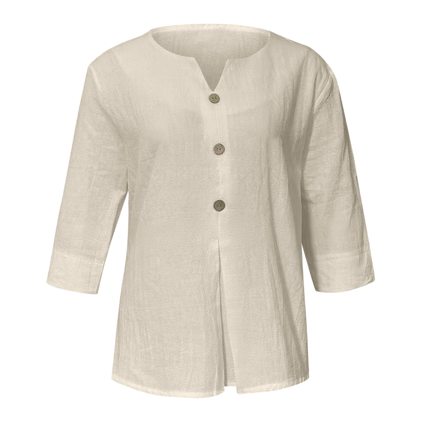 Cotton Linen Tops for Women Dressy Casual 3/4 Sleeve Gauze Shirts Button Down V Neck Blouses Summer Vacation Clothes - Image 68