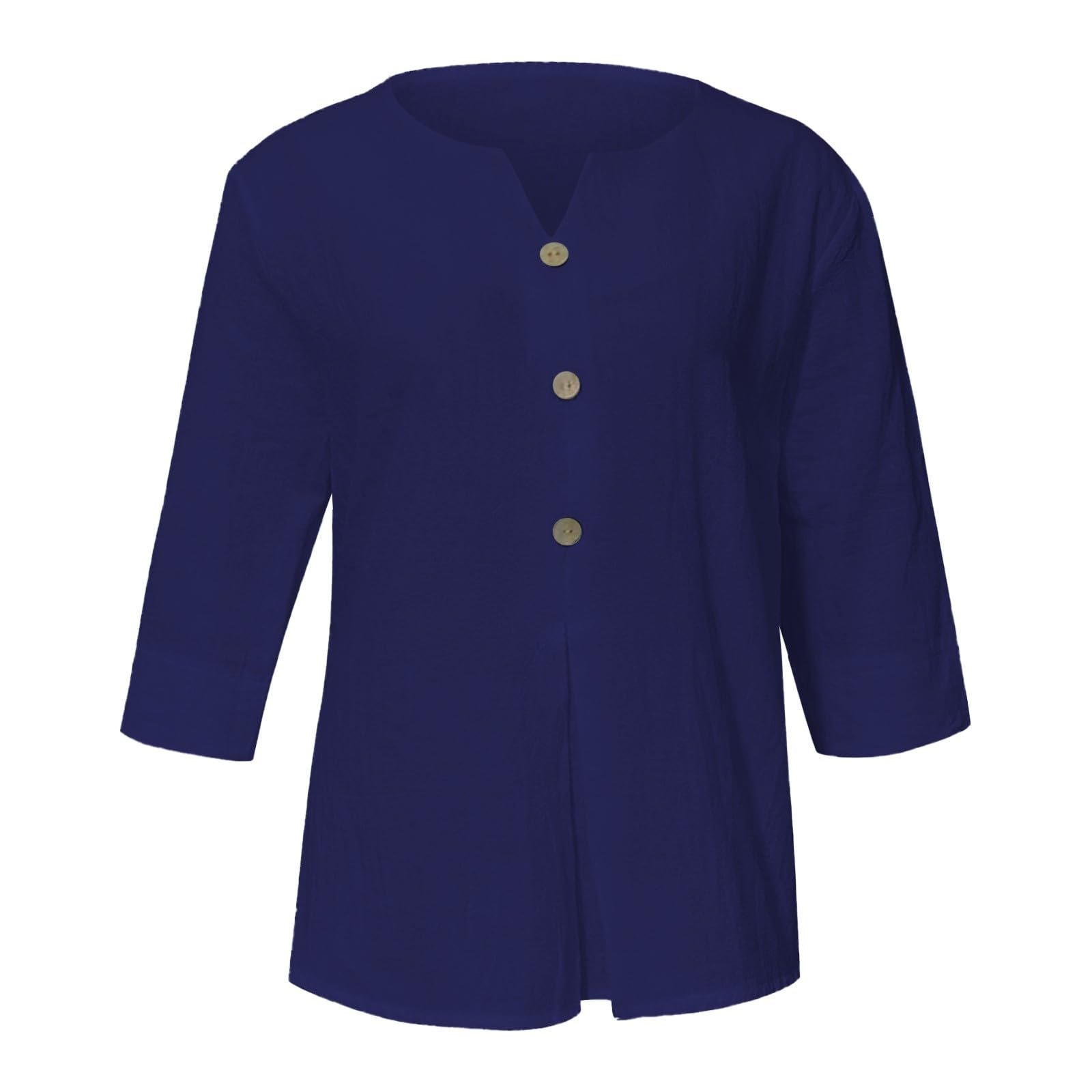 Cotton Linen Tops for Women Dressy Casual 3/4 Sleeve Gauze Shirts Button Down V Neck Blouses Summer Vacation Clothes - Image 64