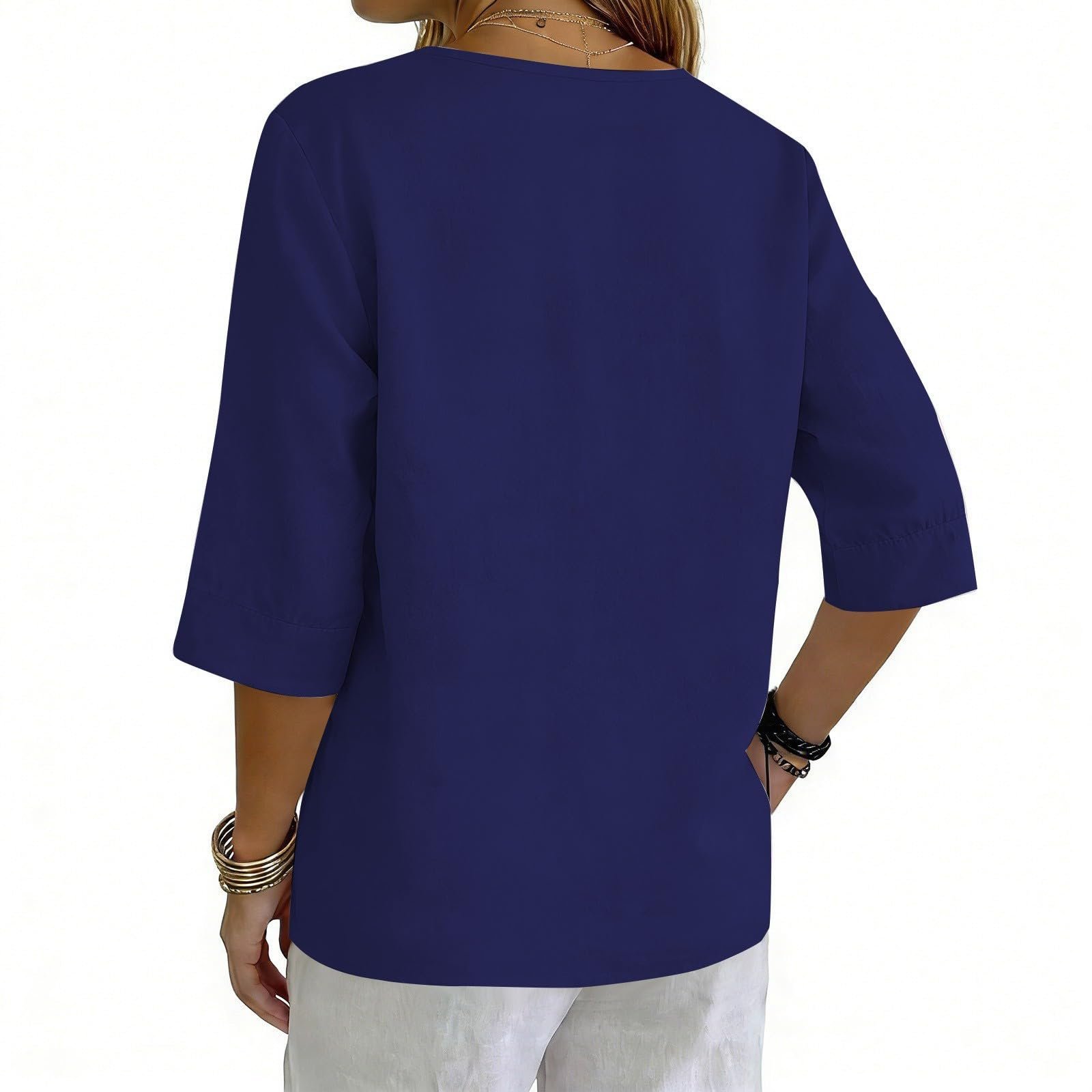 Cotton Linen Tops for Women Dressy Casual 3/4 Sleeve Gauze Shirts Button Down V Neck Blouses Summer Vacation Clothes - Image 65