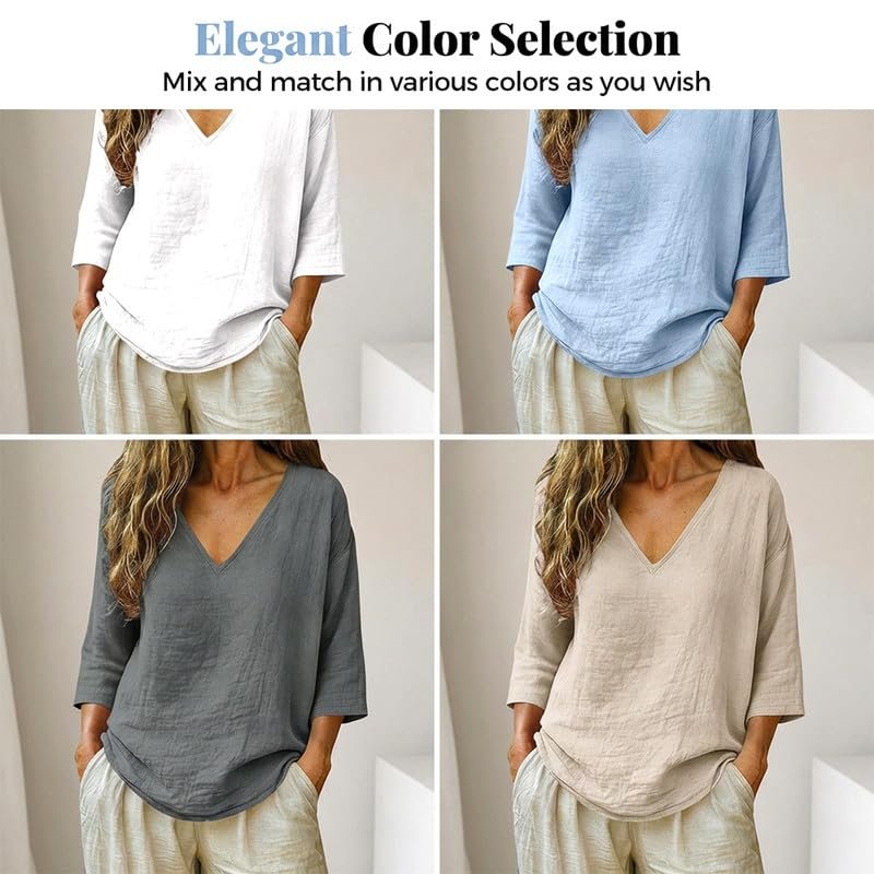 Womens Linen Tops V-Neck Lightweight Gauze Loose Casual Comfortable Spring Summer Tops - Image 15