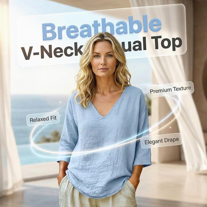 Womens Linen Tops V-Neck Lightweight Gauze Loose Casual Comfortable Spring Summer Tops - Image 14