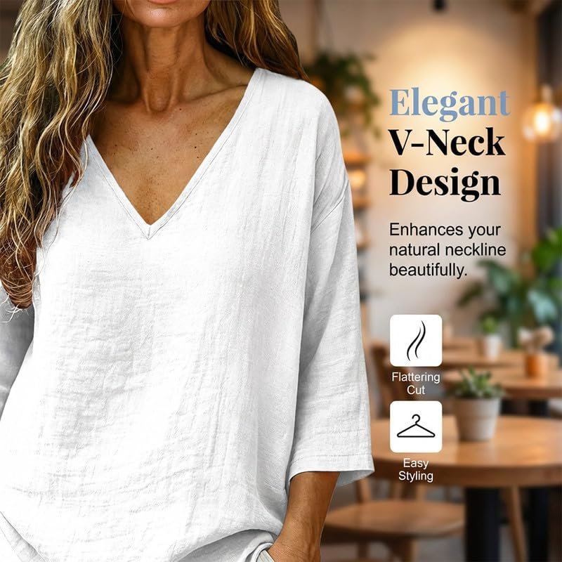 Womens Linen Tops V-Neck Lightweight Gauze Loose Casual Comfortable Spring Summer Tops - Image 10