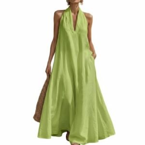 Halter Dresses for Women - Sleeveless Boho Flowy Maxi Dress Summer Vacation Beach Dresses Wedding Guest Sundresses