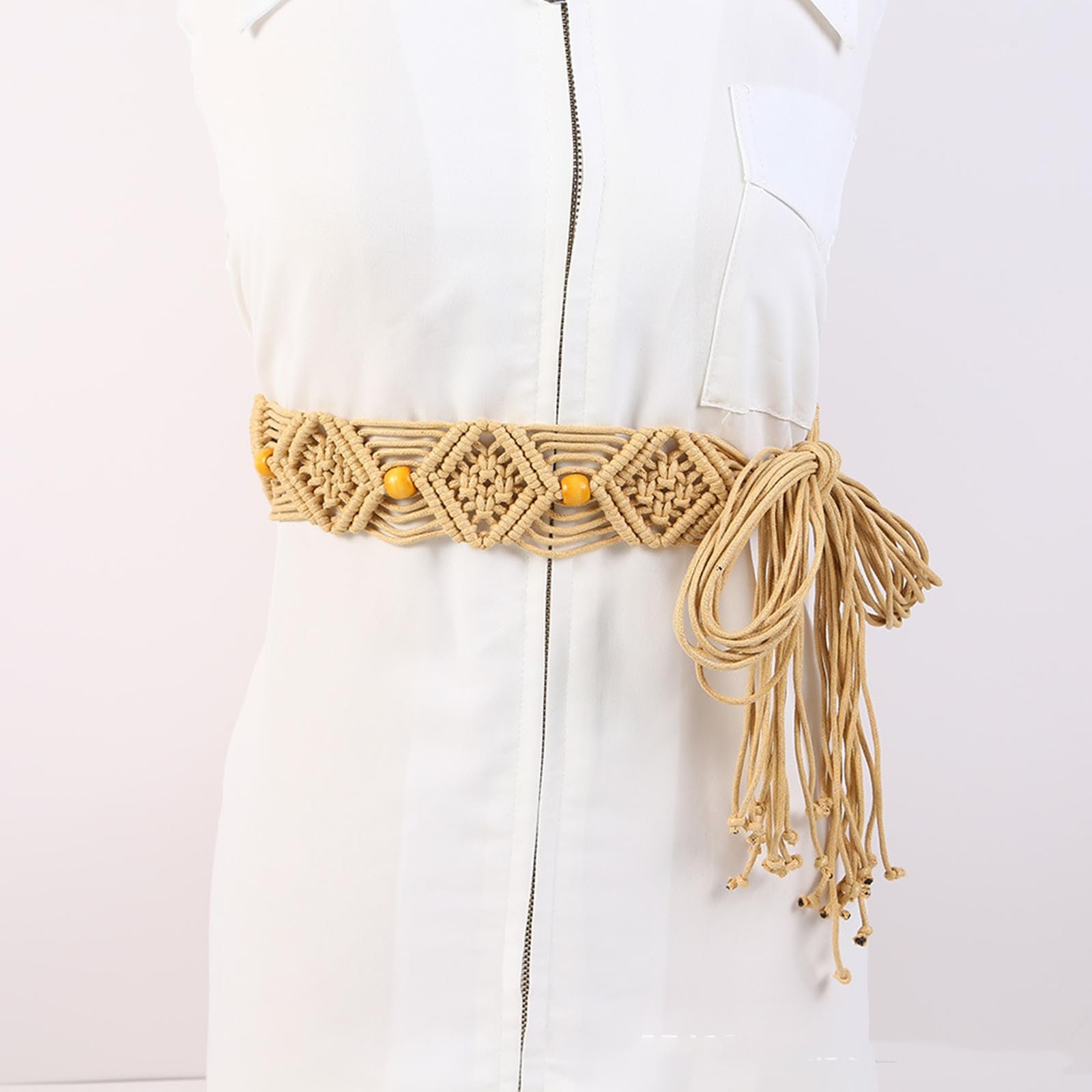 Women's Bohemian Woven Braid Waist Belt - Adjustable Accessory for Dresses, Skirts & Casual Outfits - Image 3