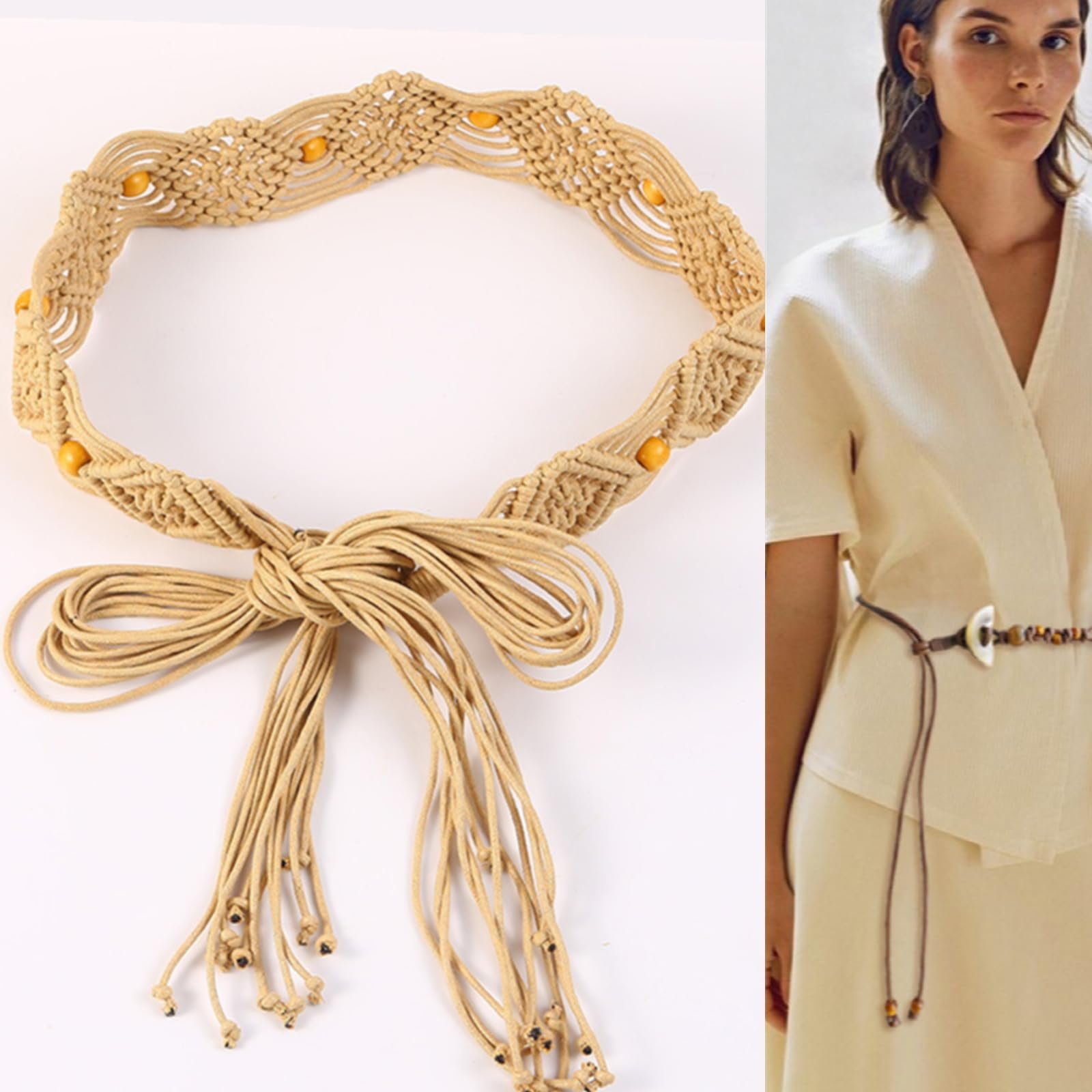 Women's Bohemian Woven Braid Waist Belt - Adjustable Accessory for Dresses, Skirts & Casual Outfits - Image 4