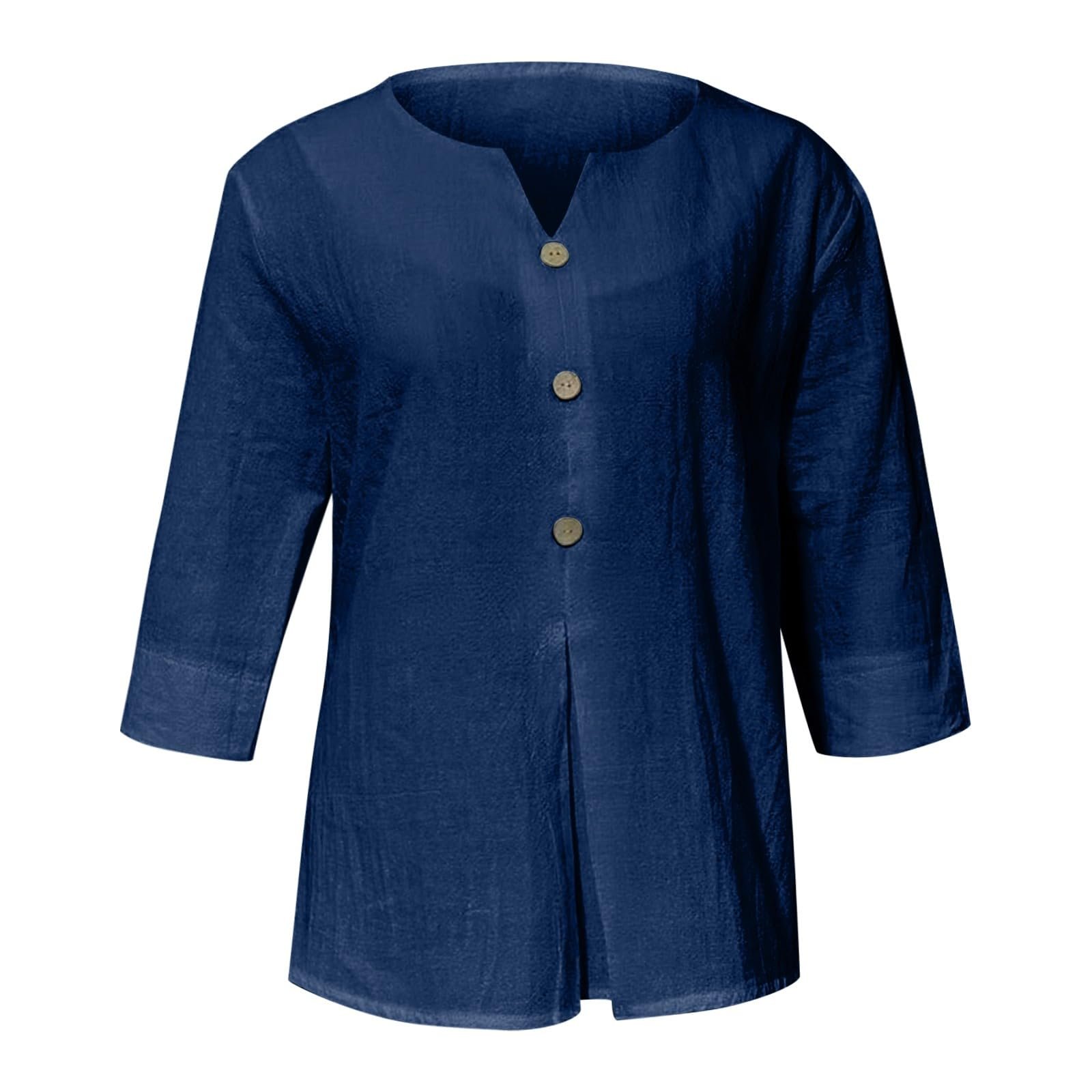 Cotton Linen Tops for Women Dressy Casual 3/4 Sleeve Gauze Shirts Button Down V Neck Blouses Summer Vacation Clothes - Image 33