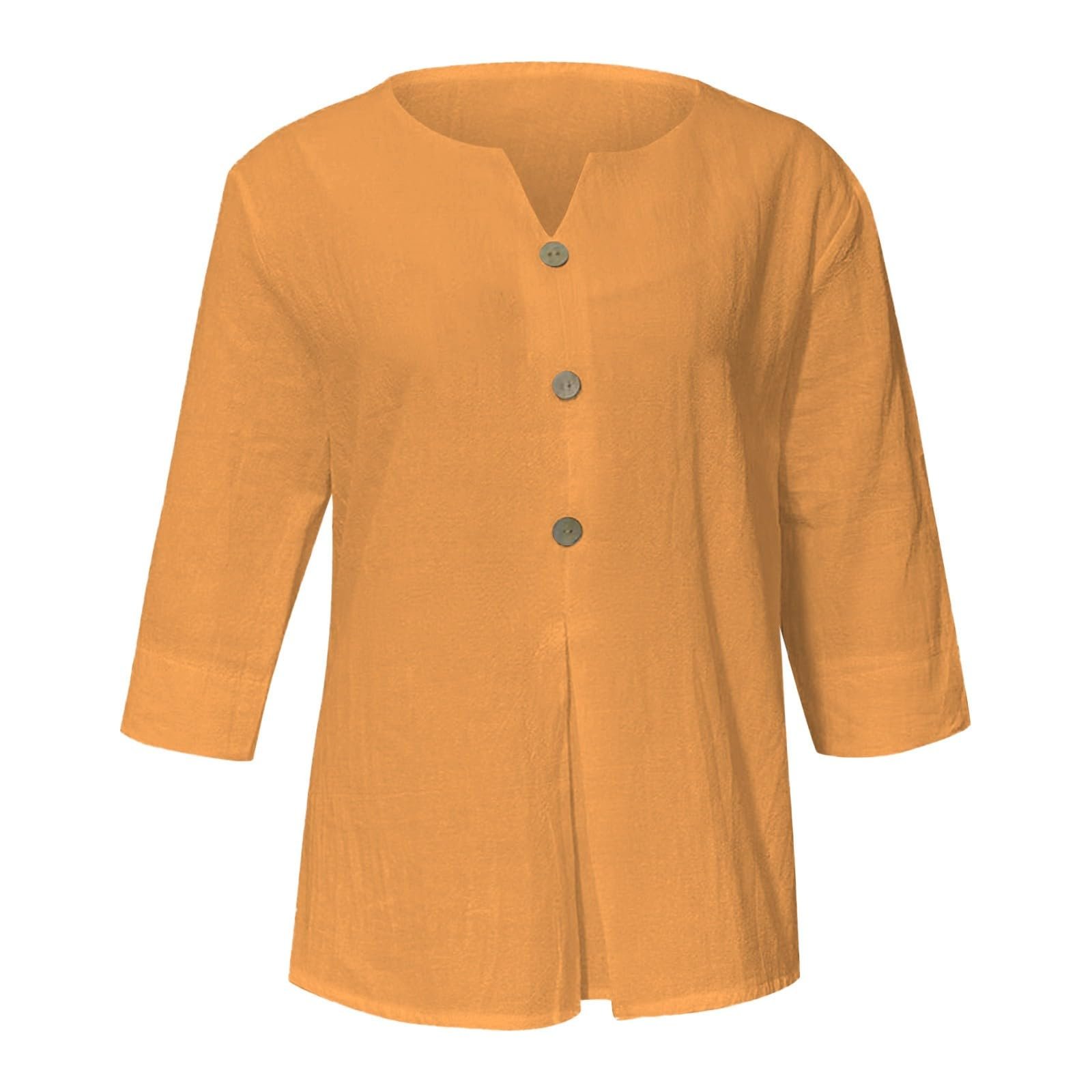 Cotton Linen Tops for Women Dressy Casual 3/4 Sleeve Gauze Shirts Button Down V Neck Blouses Summer Vacation Clothes - Image 28