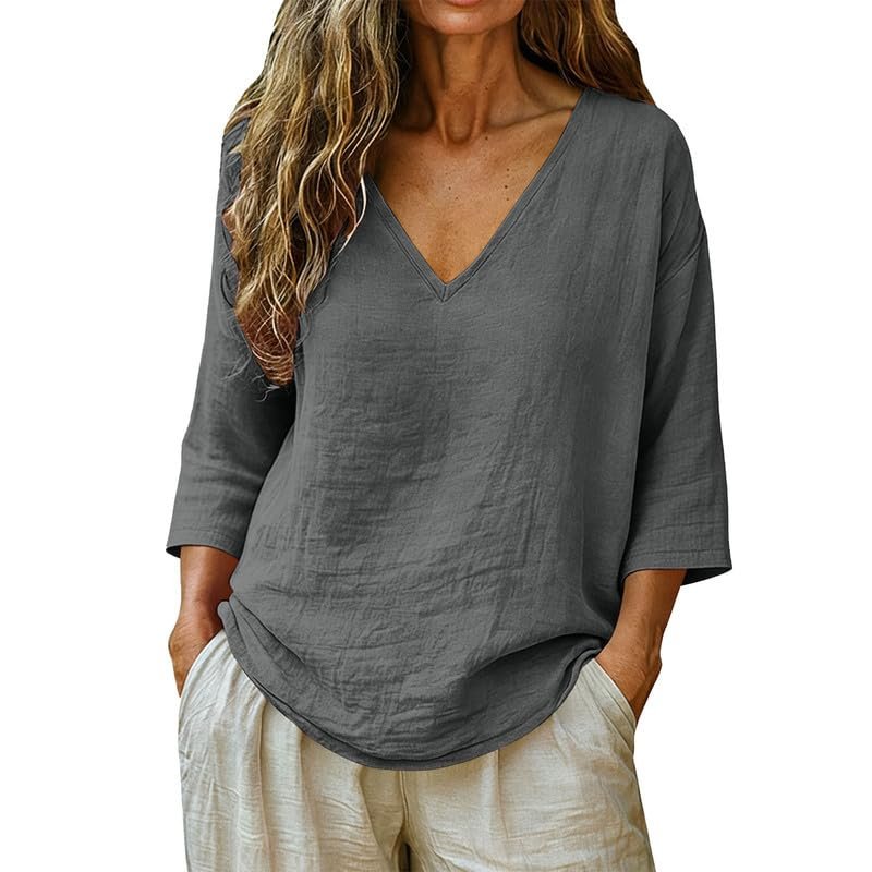 Womens Linen Tops V-Neck Lightweight Gauze Loose Casual Comfortable Spring Summer Tops - Image 6